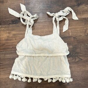 Elegant Cream Crop Top with Tassel Accents